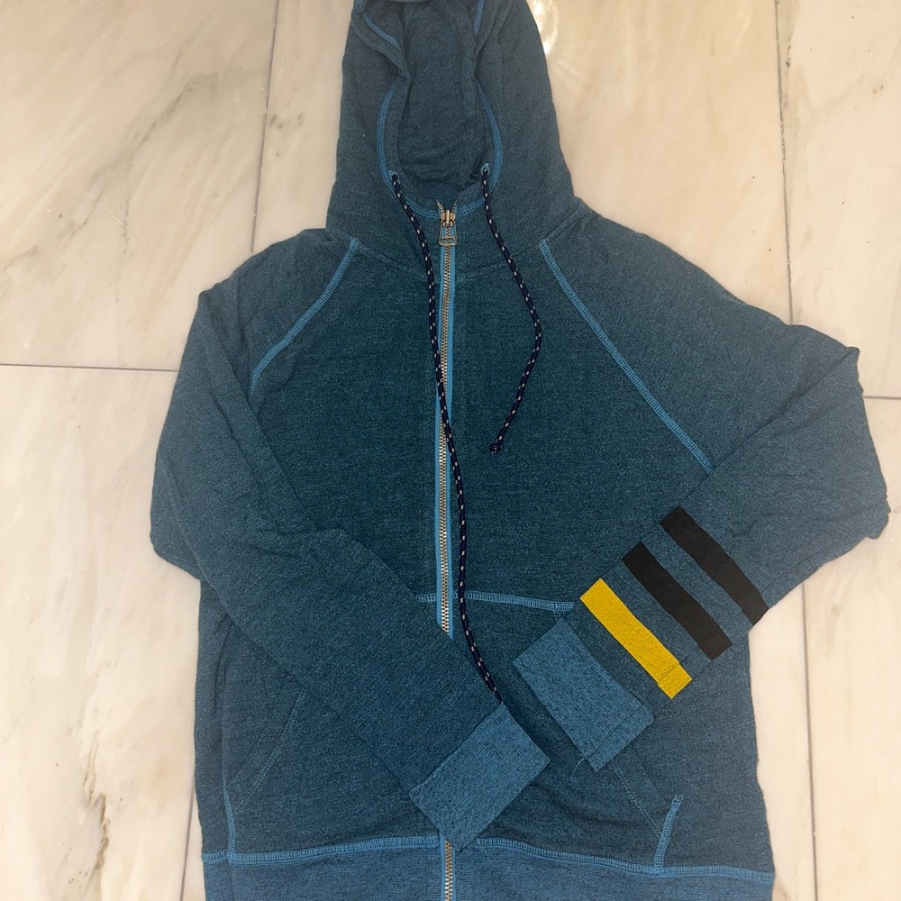 Sundry Blue and Yellow Zip Up Sweater with Hood